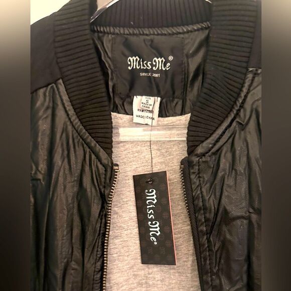 Miss Me Black Metallic Beaded Moto Vegan Leather Jacket - Picture 4 of 11